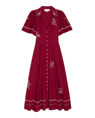 the great the bridge dress with hanky embroidered scarlet red