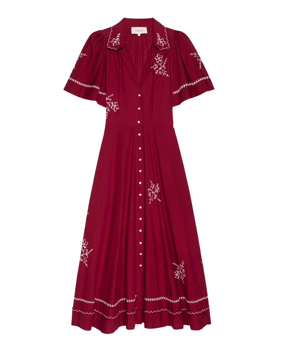 the great the bridge dress with hanky embroidered scarlet red