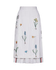 thom browne CLASSIC COTTON LINEN BOTANICAL FLOWER PLEATED SKIRT