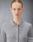 thom browne cotton 4 bar shirt grey on figure front detail