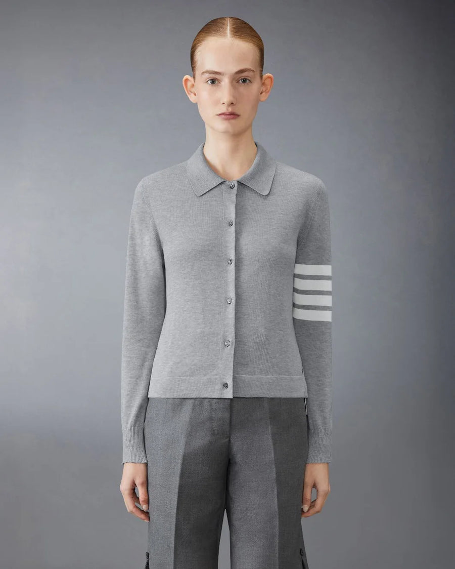 thom browne cotton 4 bar shirt grey on figure front