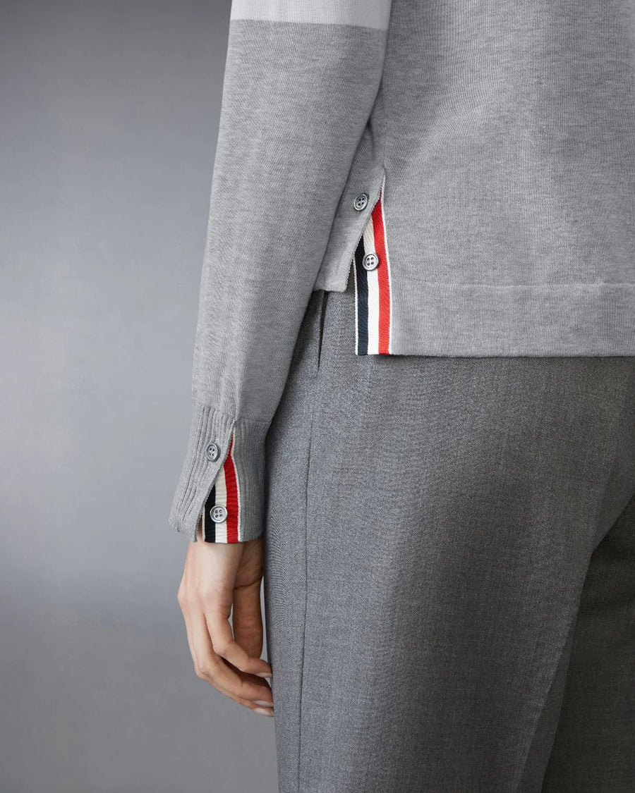 thom browne cotton 4 bar shirt grey on figure cuff detail