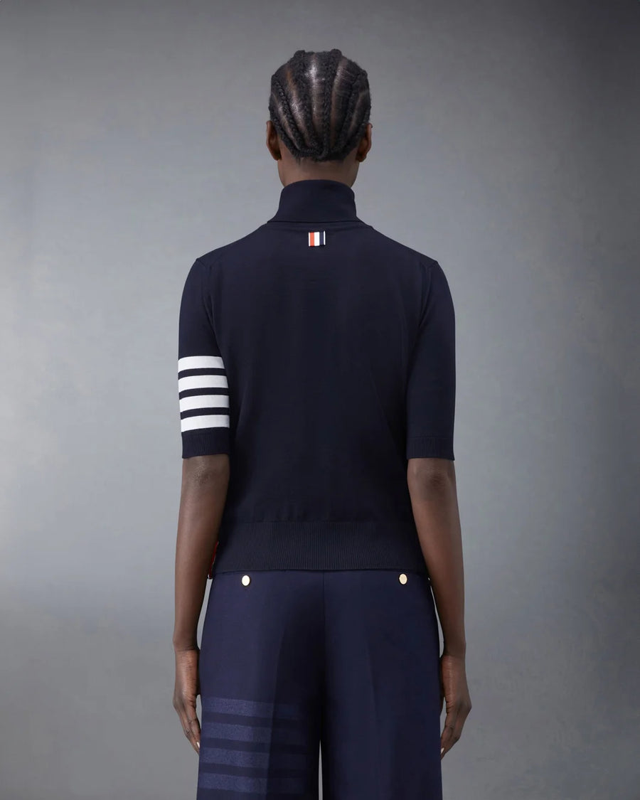 thom browne Fine Merino Wool 4-Bar Relaxed Fit Turtleneck navy on figure back