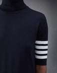 thom browne Fine Merino Wool 4-Bar Relaxed Fit Turtleneck navy on figure sleeve detail