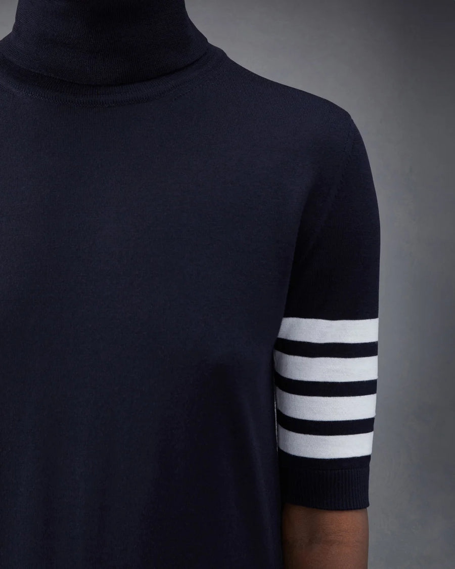 thom browne Fine Merino Wool 4-Bar Relaxed Fit Turtleneck navy on figure sleeve detail