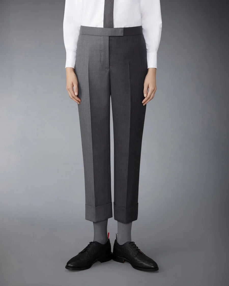 THOM BROWNE Classic Back Strap Trouser Medium Gray on figure front