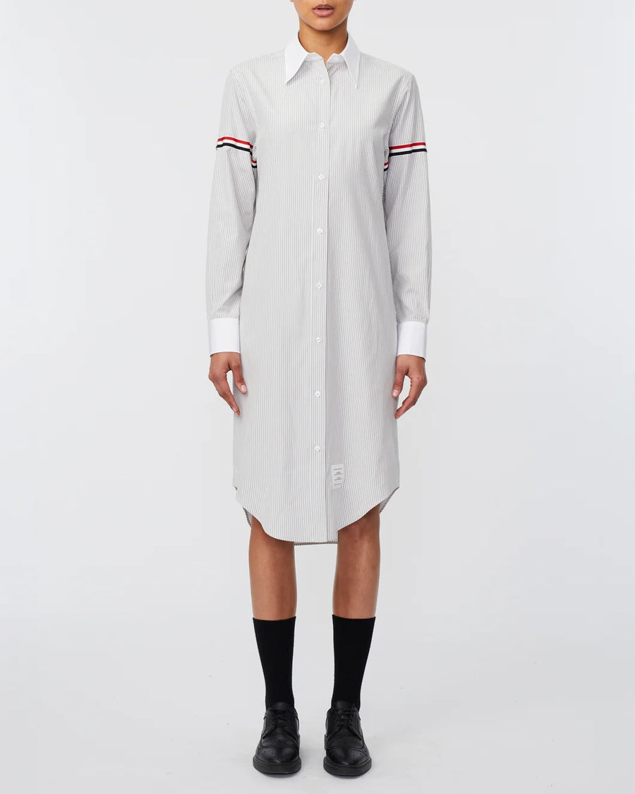 thom browne Knee Length Easy Fit Point Collar Shirtdress medium grey on figure front