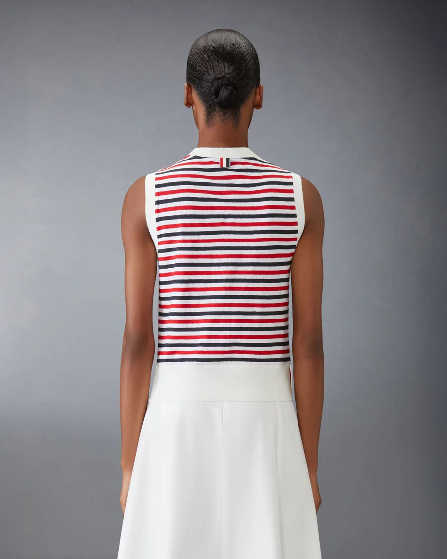 THOM BROWNE Shell Top w Shoulder Vent Striped Linen on figure back