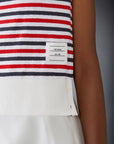 THOM BROWNE Shell Top w Shoulder Vent Striped Linen on figure front detail