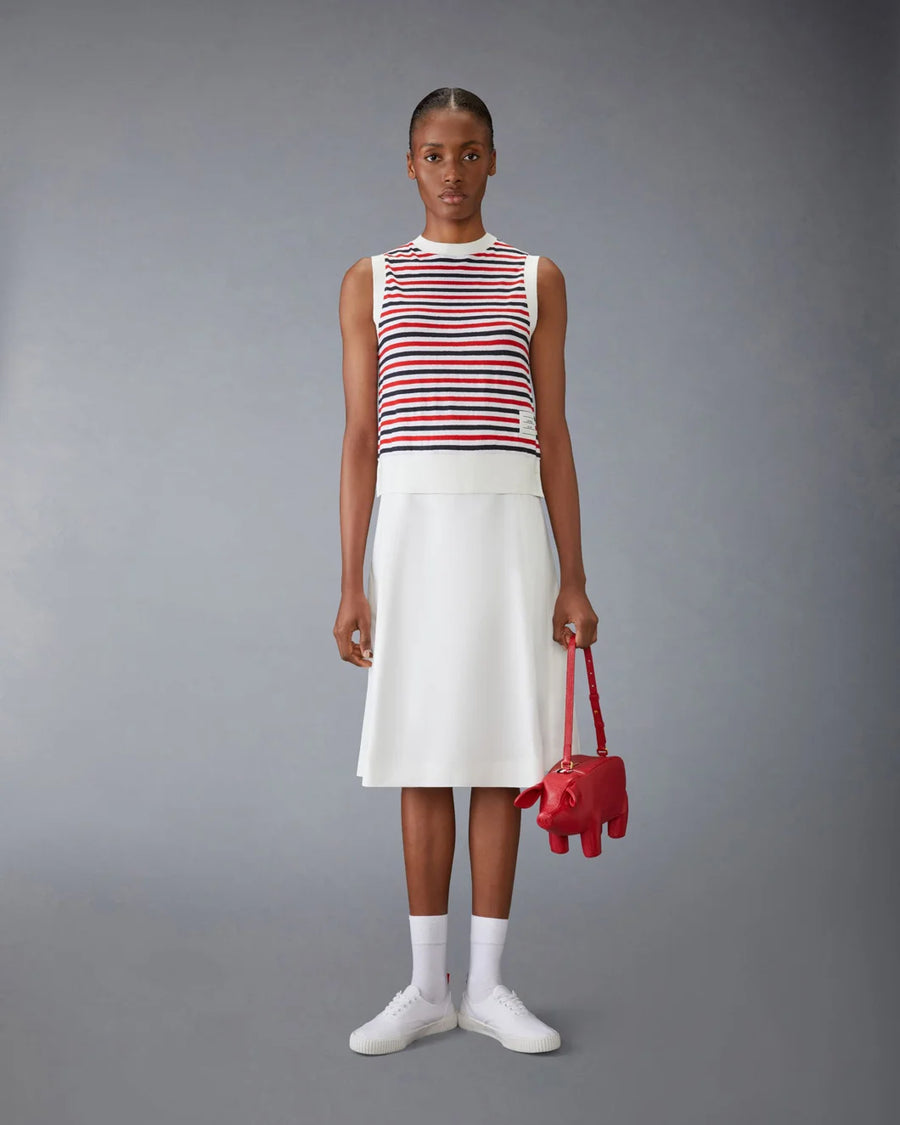 THOM BROWNE Shell Top w Shoulder Vent Striped Linen on figure front