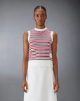 THOM BROWNE Shell Top w Shoulder Vent Striped Linen on figure front