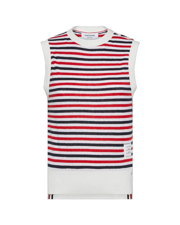 THOM BROWNE Shell Top w Shoulder Vent Striped Linen