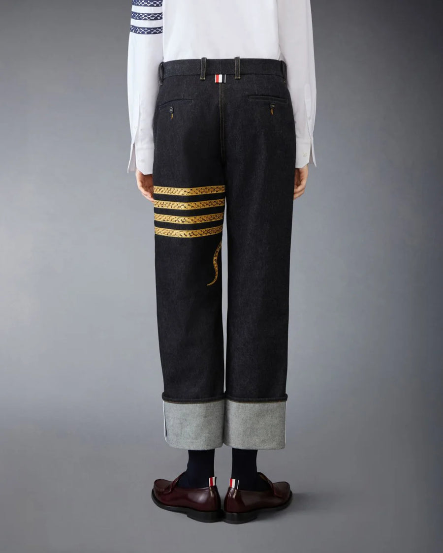 thom browne lunar new year denim trouser on figure back