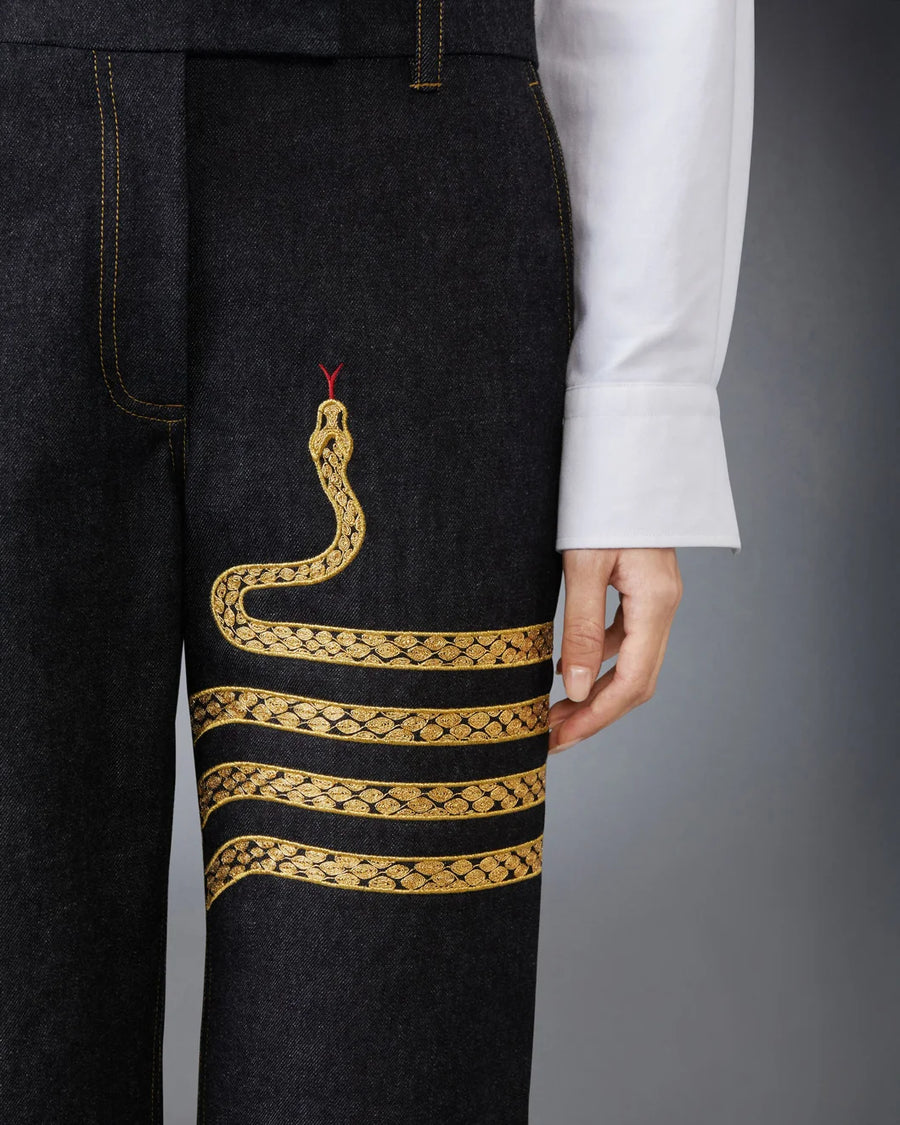 thom browne lunar new year denim trouser on figure front detail