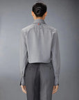 thom browne classic cropped round collar shirt grey with classic backstrap trouser back