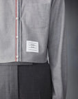 thom browne classic cropped round collar shirt grey with classic backstrap trouser detail