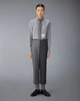 thom browne classic cropped round collar shirt grey with classic backstrap trouser