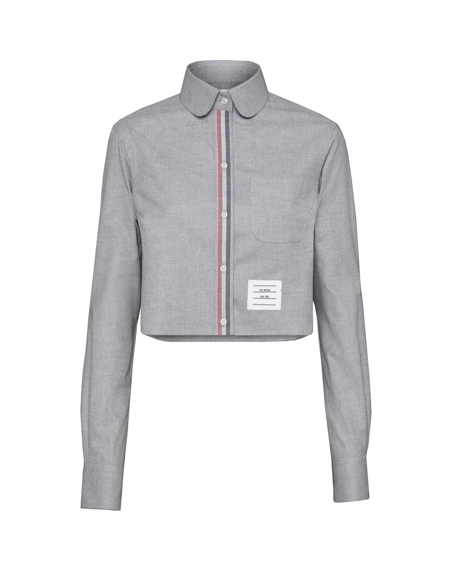 thom browne classic cropped round collar shirt grey