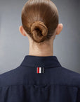 THOM BROWNE Knee Length Pleated Dress Navy on figure back