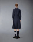 THOM BROWNE Knee Length Pleated Dress Navy on figure back