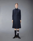 THOM BROWNE Knee Length Pleated Dress Navy on figure front