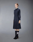 THOM BROWNE Knee Length Pleated Dress Navy on figure side