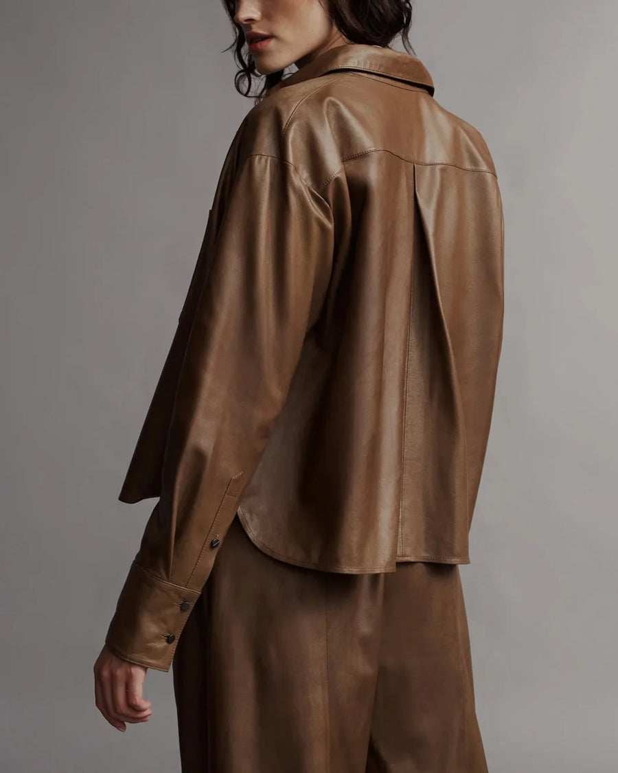 twp Average Joe Top in Paper Leather cigar brown on figure back