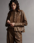 twp Average Joe Top in Paper Leather cigar brown on figure front