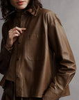 twp Average Joe Top in Paper Leather cigar brown on figure front