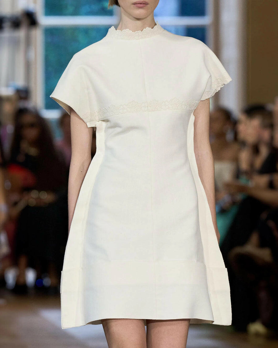 VICTORIA BECKHAM cap sleeve embroidered mini dress antique white runway detail