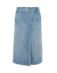 victoria beckham denim wrap detail skirt pale blue wash