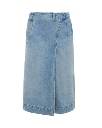 victoria beckham denim wrap detail skirt pale blue wash