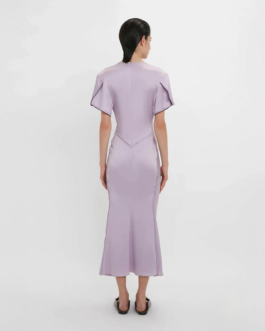 victoria beckham gathered v neck midi dress petunia on figure back