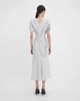 victoria beckham Gathered Waist Midi Dress Grey Mist/Silver on figure back