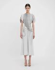 victoria beckham Gathered Waist Midi Dress Grey Mist/Silver on figure front