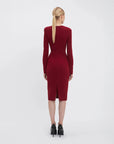 victoria beckham Long Sleeve T-Shirt Fitted Dress oxblood red on figure back