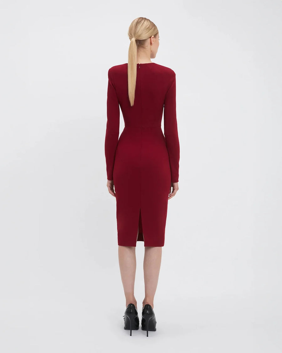 victoria beckham Long Sleeve T-Shirt Fitted Dress oxblood red on figure back