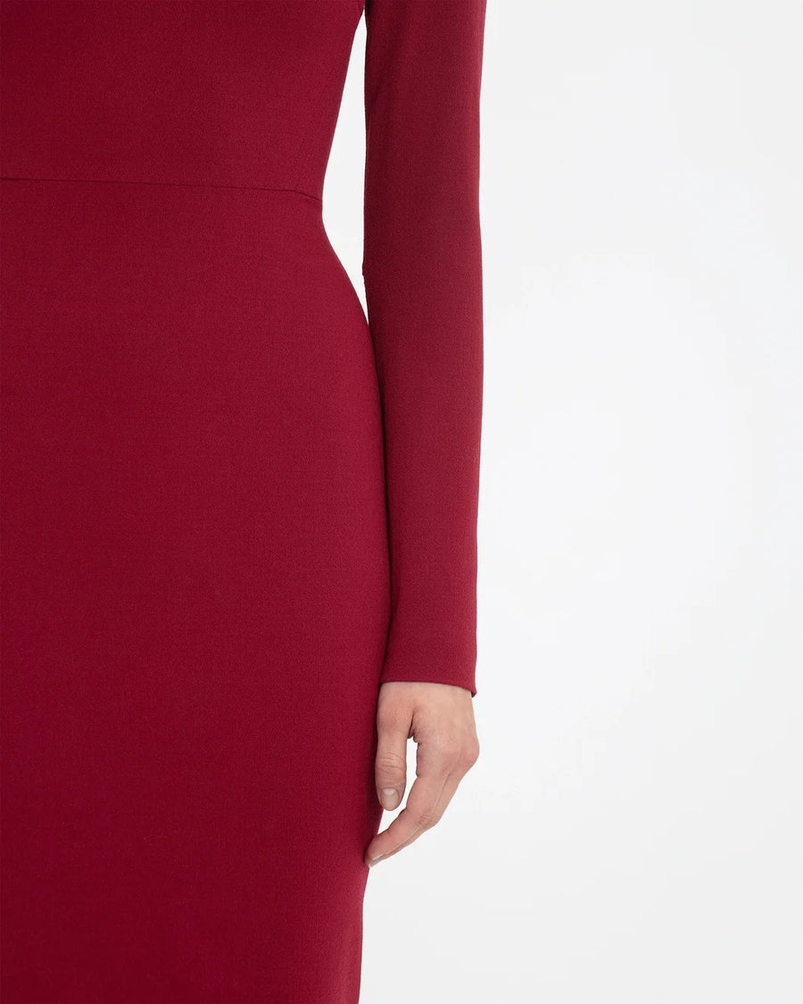 victoria beckham Long Sleeve T-Shirt Fitted Dress oxblood red on figure front detail