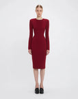 victoria beckham Long Sleeve T-Shirt Fitted Dress oxblood red on figure front