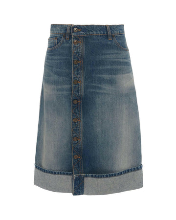 victoria beckham Placket Detail Denim Skirt in heavy vintage indigo wash
