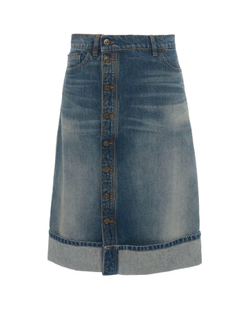 victoria beckham placket detail denim skirt placket detail isolated