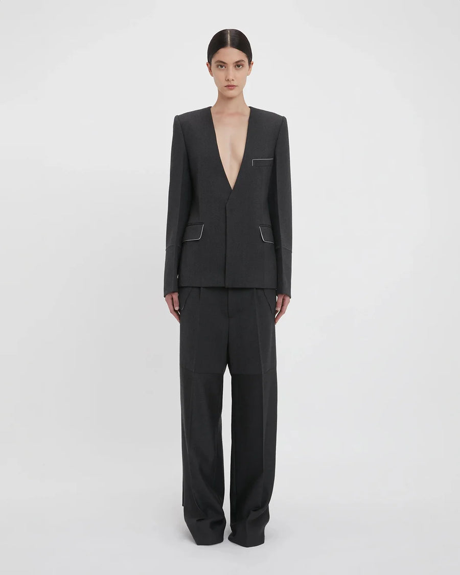 victoria beckham Pocket Detail Panelled Trouser charcoal on figure front