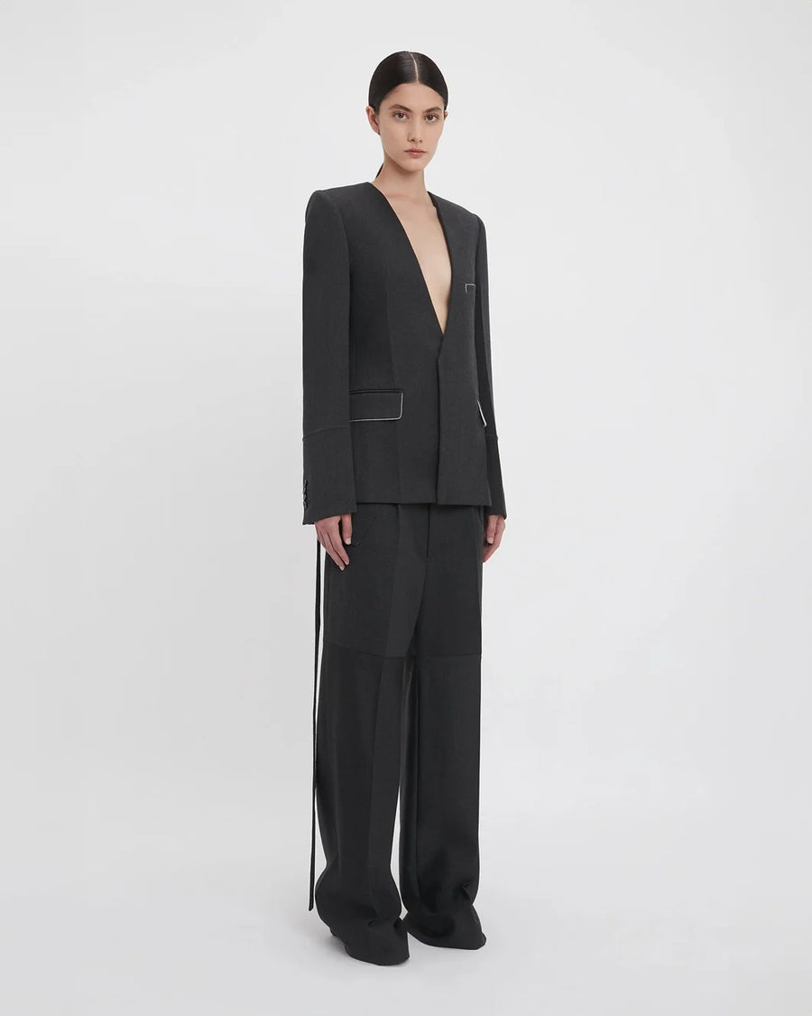 victoria beckham Pocket Detail Panelled Trouser charcoal on figure side