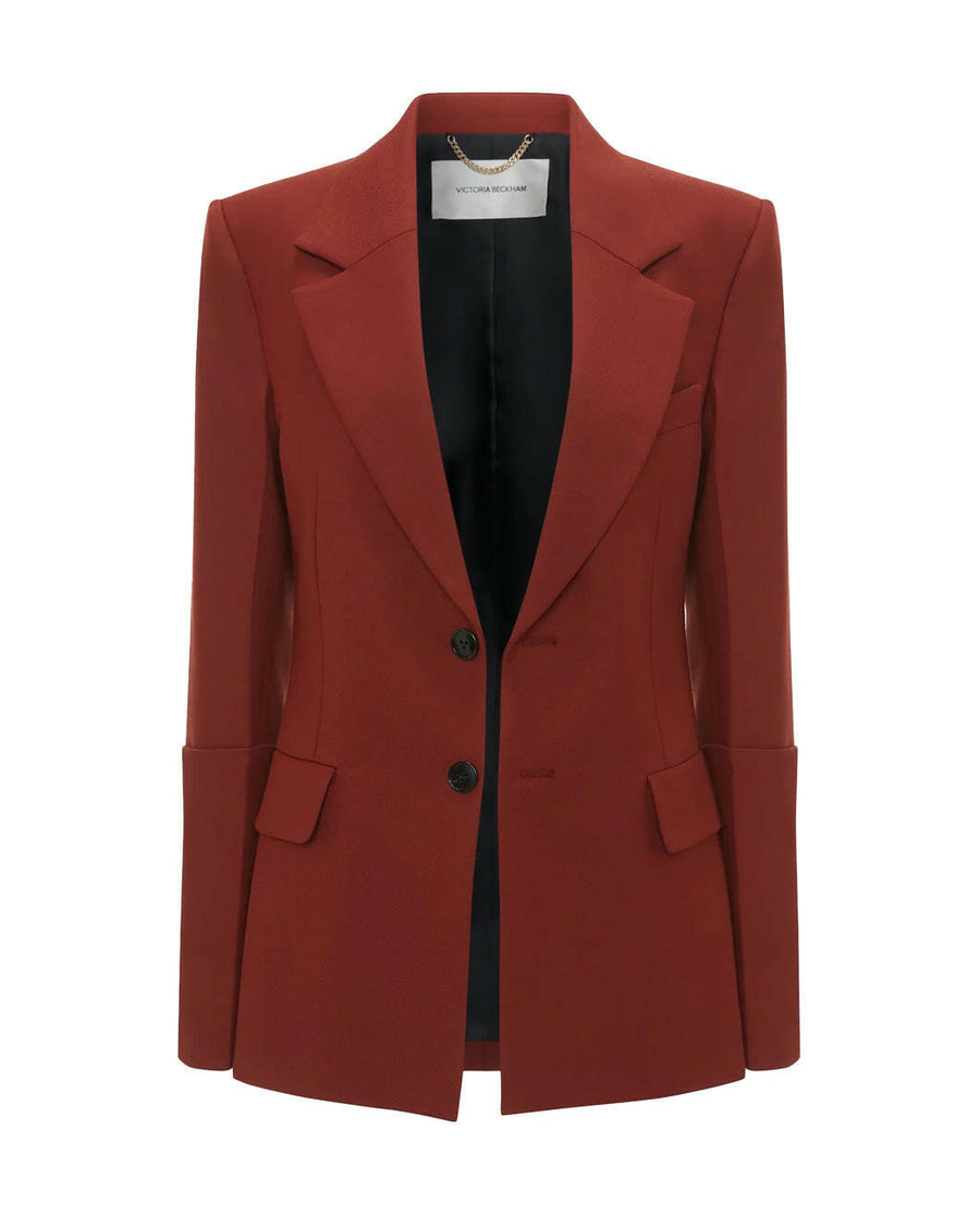 victoria beckham sleeve detail pocket jacket in russet