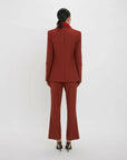 victoria beckham wide cropped flare trouser in russet on figure back