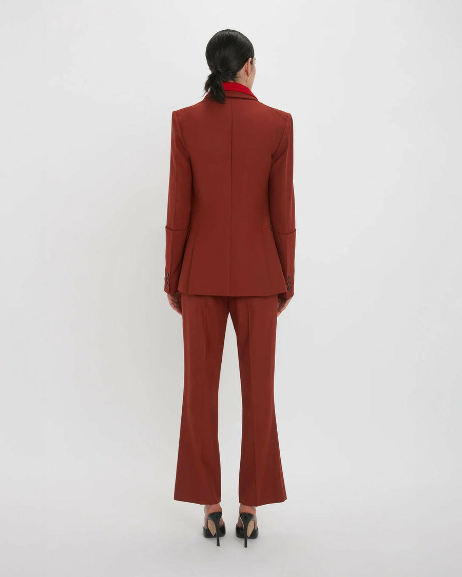 victoria beckham wide cropped flare trouser in russet on figure back