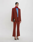 victoria beckham wide cropped flare trouser in russet on figure side