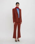 victoria beckham wide cropped flare trouser in russet on figure side