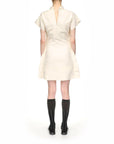 VICTORIA BECKHAM CAP SLEEVE EMBROIDERED mini dress textured linen antique white dress on figure back