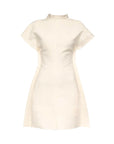 VICTORIA BECKHAM cap sleeve embroidered mini dress textured linen antique white dress